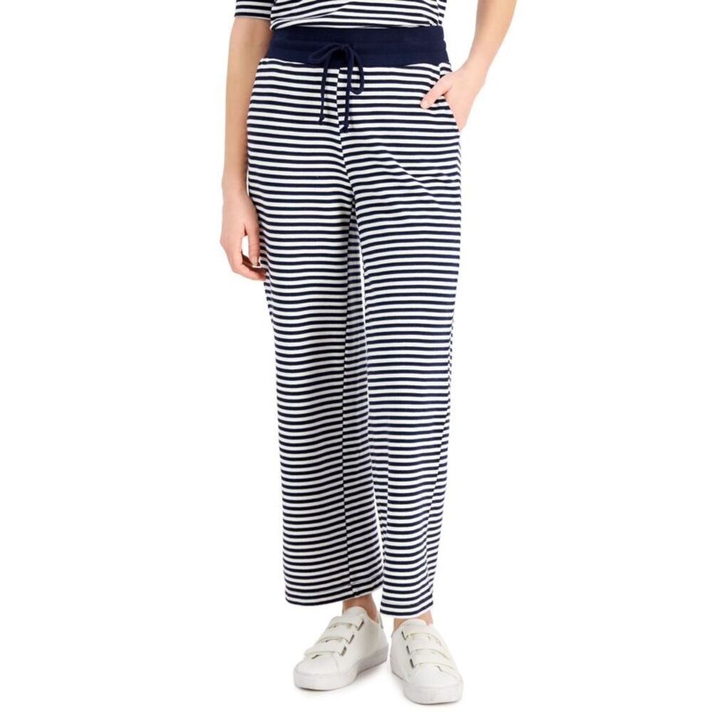 Style & Co Petite Striped Cropped Wide Leg Sweatpants